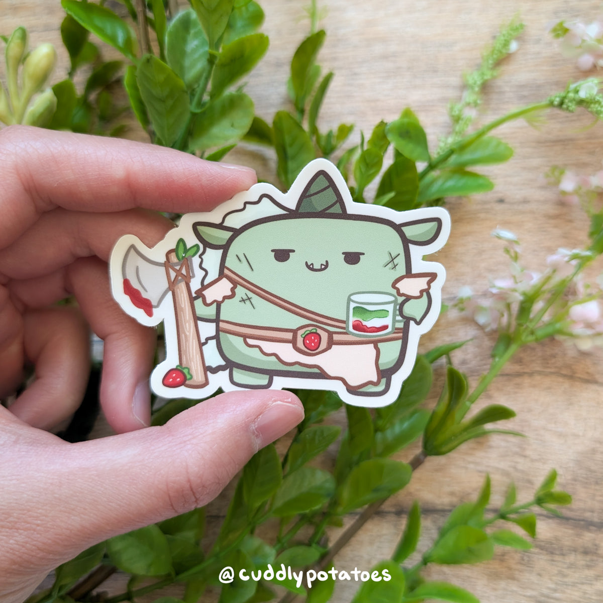 Strawberry Matcha Orc Vinyl Sticker