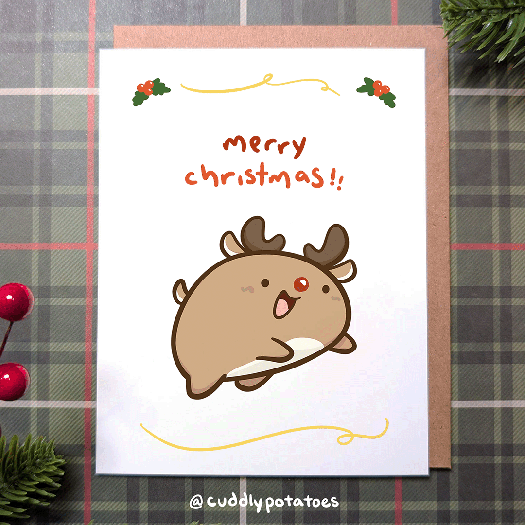 Merry Christmas Jumping Reindeer - A2 Card