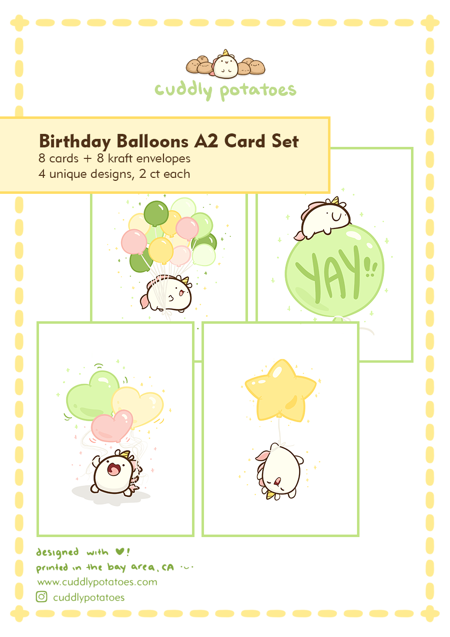 Birthday Balloons - A2 Card Set of 8