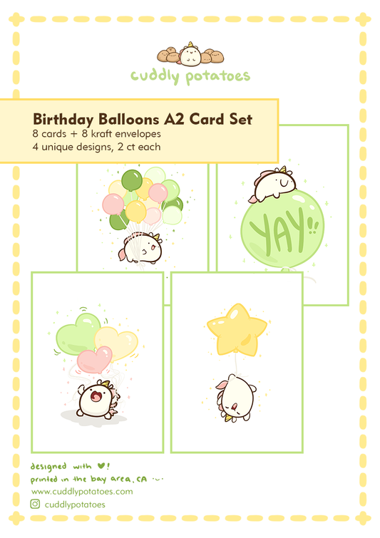 Birthday Balloons - A2 Card Set of 8