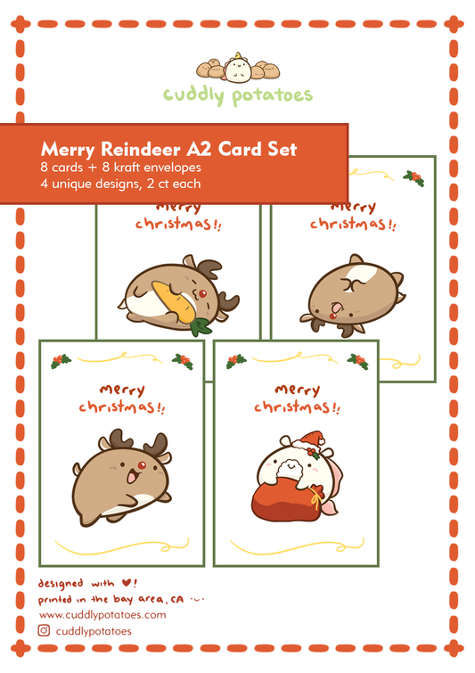 Merry Reindeer - A2 Card Set of 8
