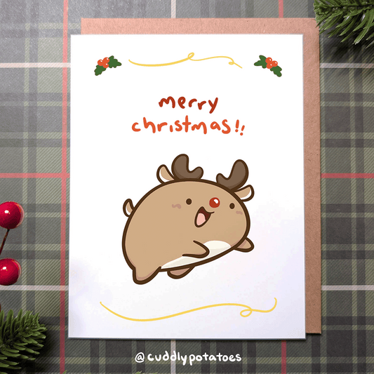 Merry Christmas Jumping Reindeer - A2 Card