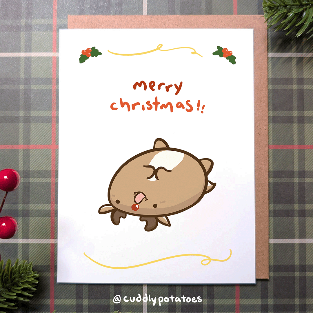 Merry Christmas Upside Down Reindeer - A2 Card