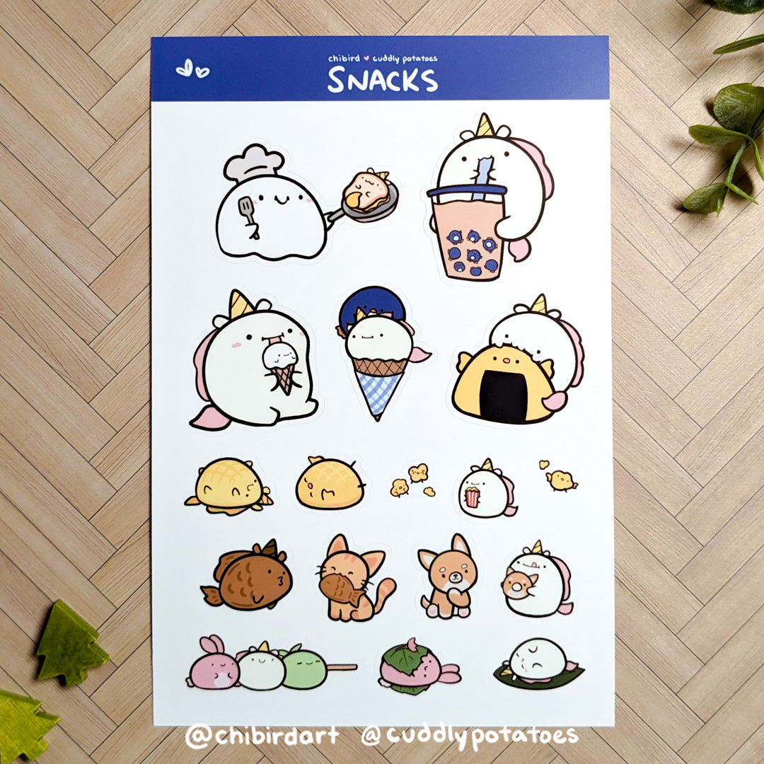 Snack Sticker Sheet Snacks - Sticker Sheet (Chibird x Cuddly Potatoes Collab)