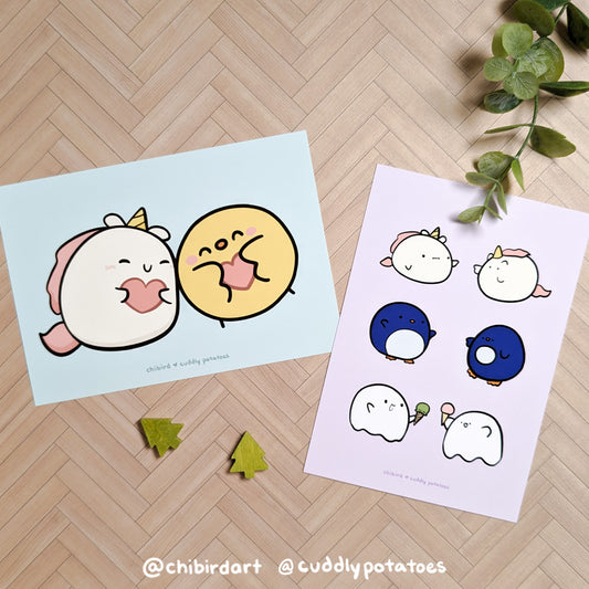 Friendship Mini Prints - 3.5x5 Print Set (Chibird x Cuddly Potatoes Collab)