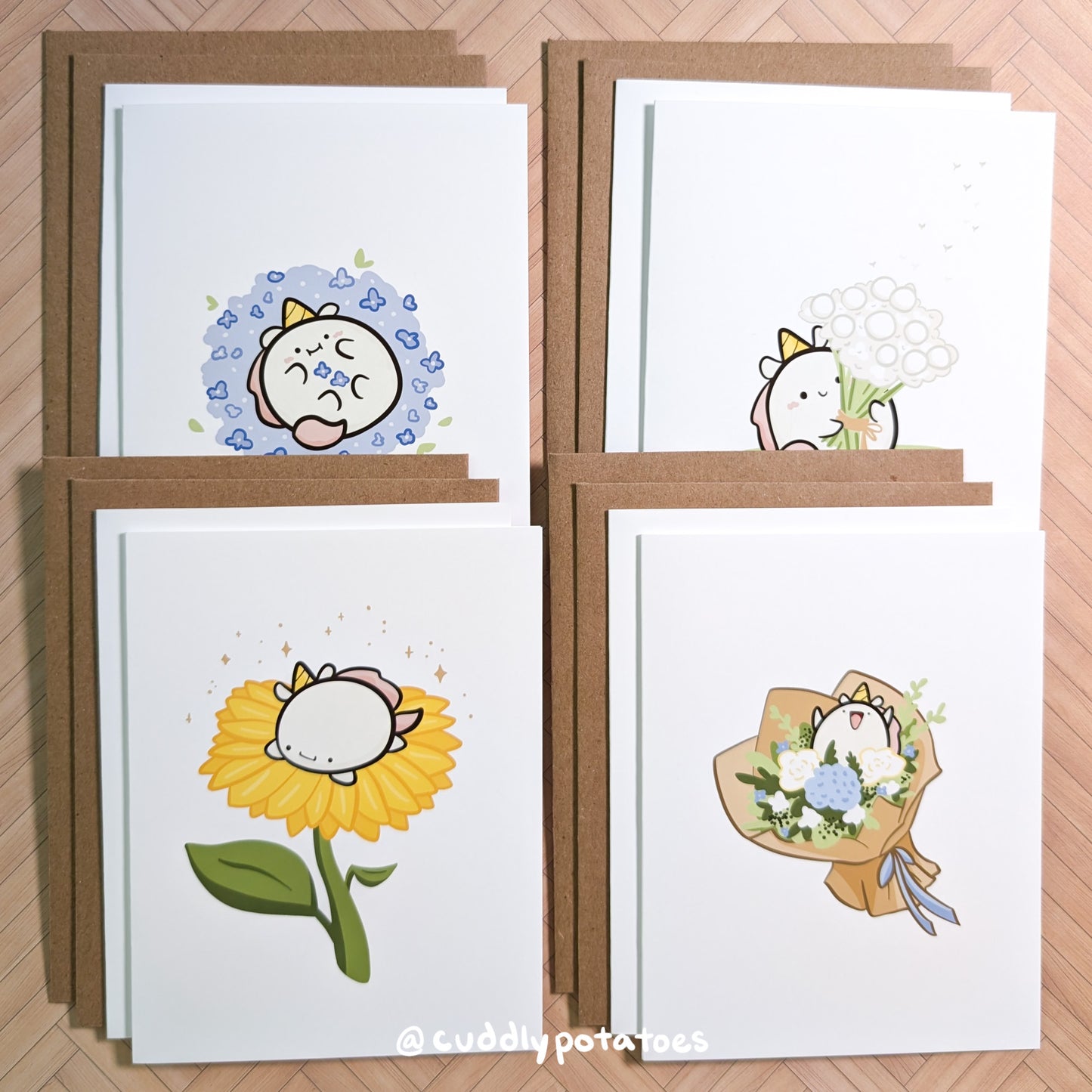 Floral Potatocorns - A2 Card Set of 8