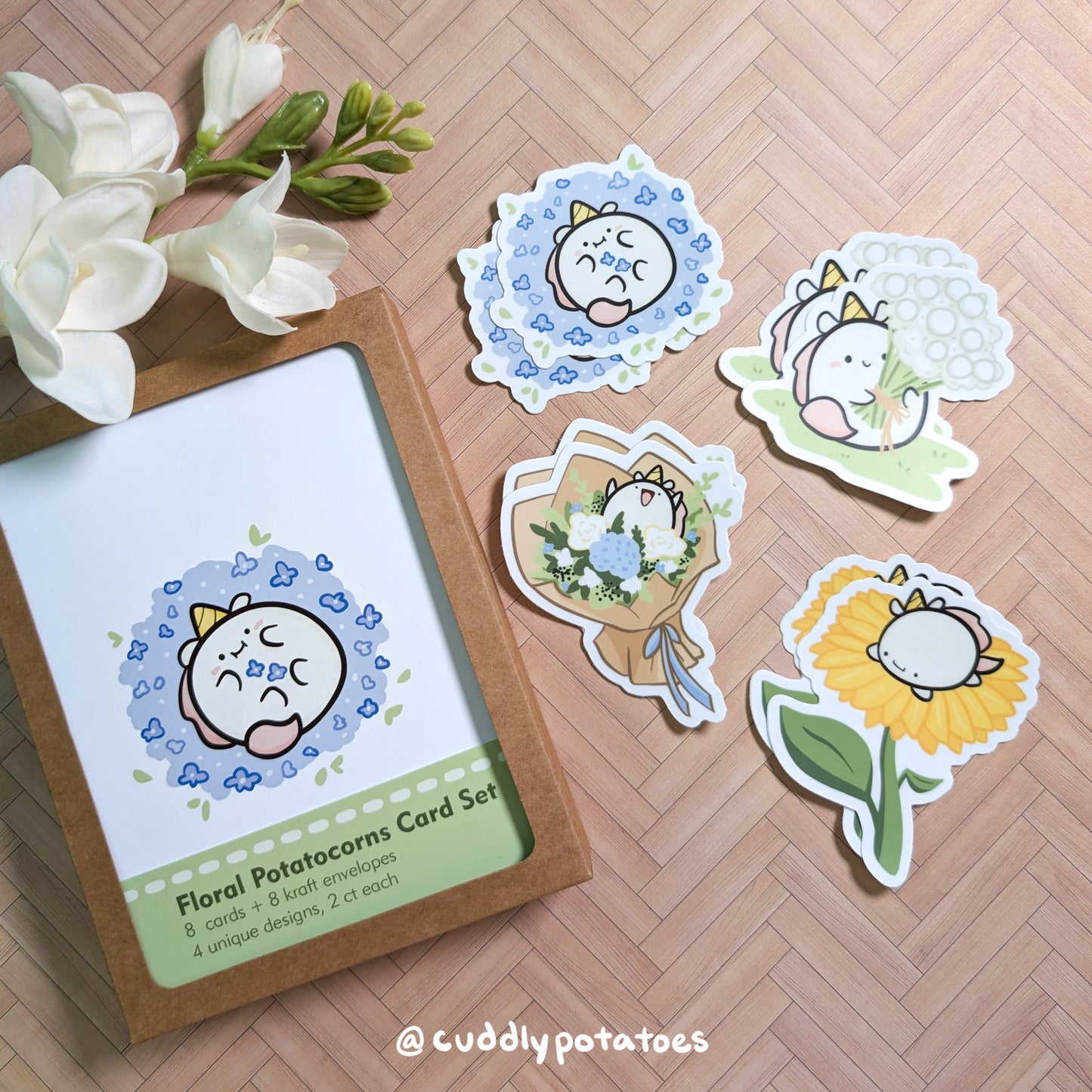 Floral Potatocorns - A2 Card Set of 8