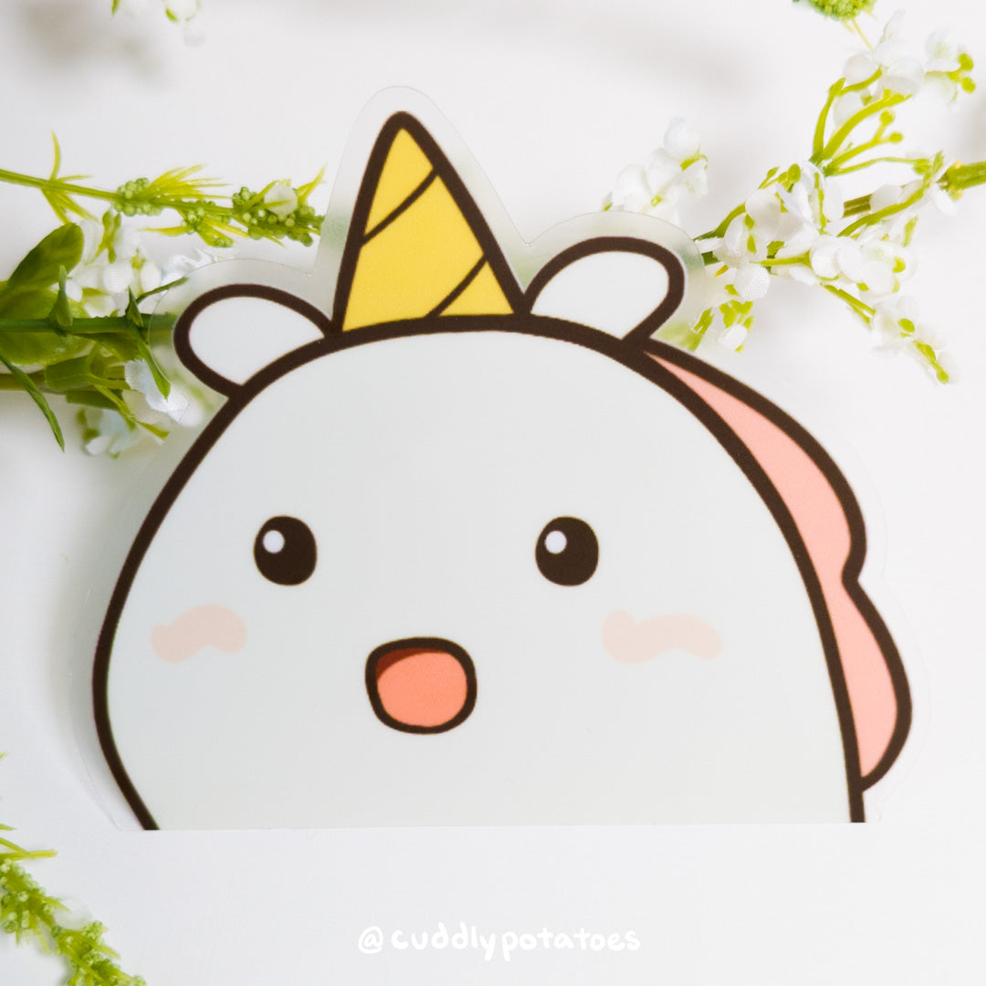 Shocked Potatocorn Clear Vinyl Sticker