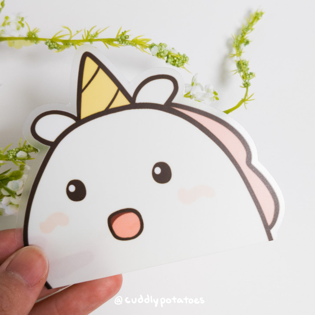 Shocked Potatocorn Clear Vinyl Sticker
